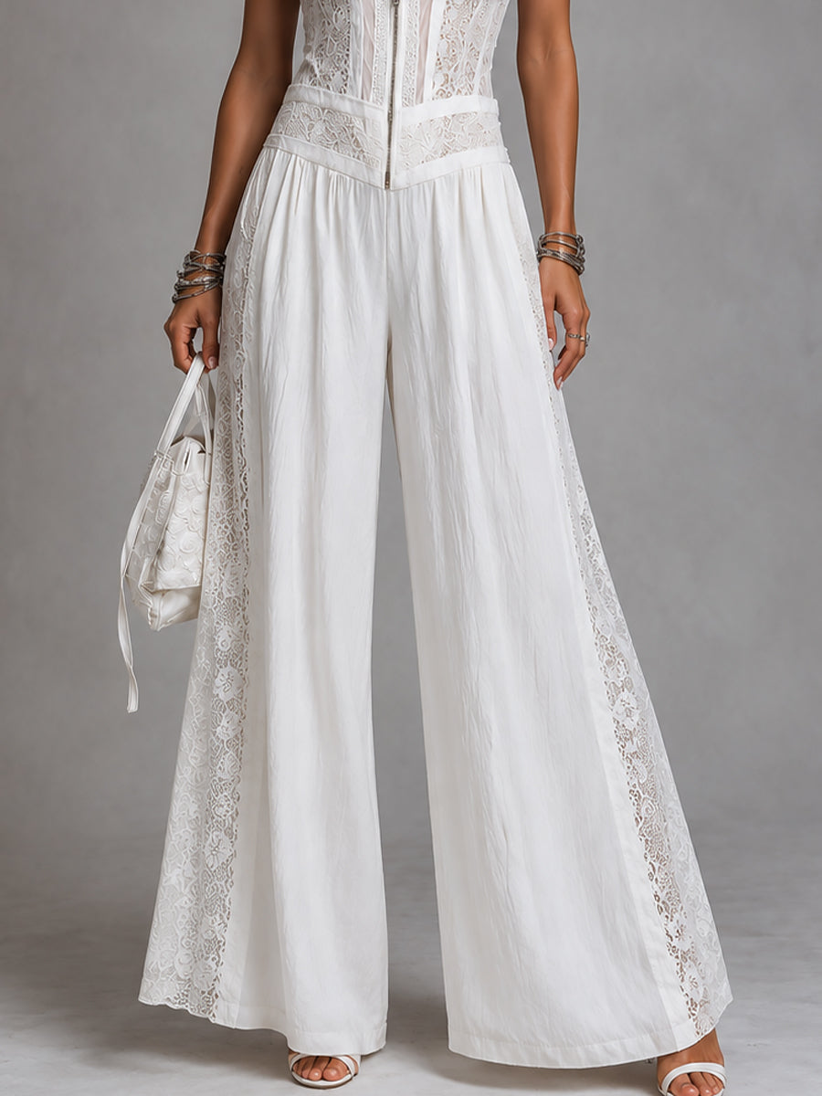 Elegant White Jumpsuit for Women with V-Neck Sleeveless Wide Leg Palazzo Style