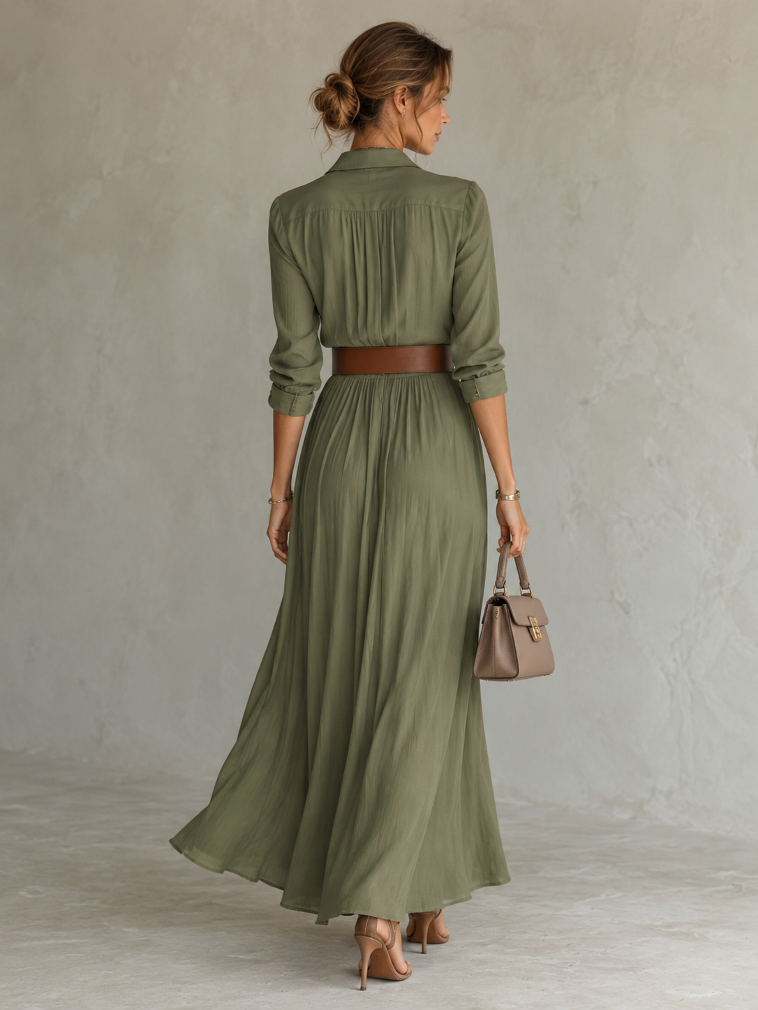 Margot Ruched Waist Button-Front Maxi Shirt Dress