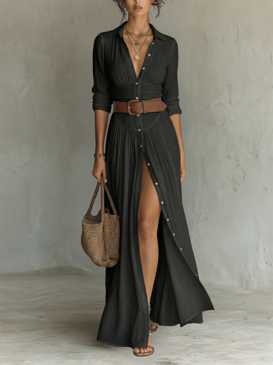 Brittany | Effortless White Boho Shirt Dress for Women in Casual Maxi Style