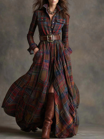 Rowena Plaid Belted Maxi Shirt Dress