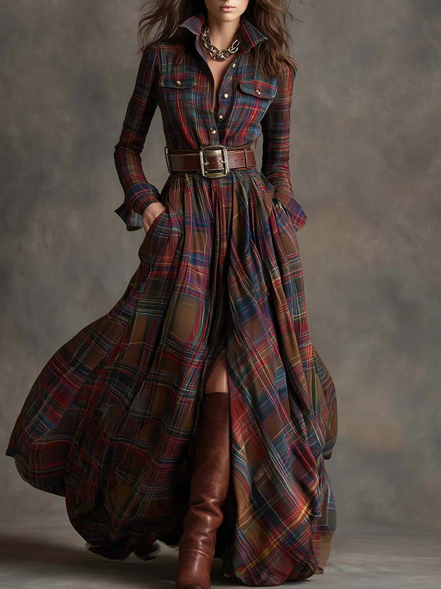 Rowena Plaid Belted Maxi Shirt Dress