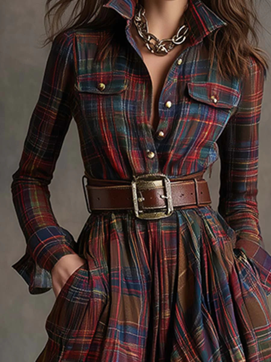 Rowena Plaid Belted Maxi Shirt Dress
