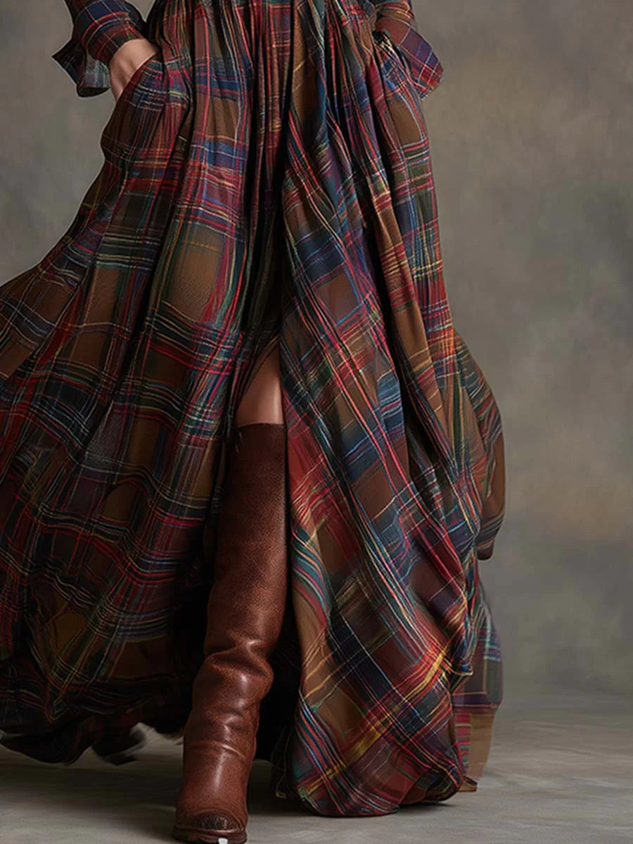 Rowena Plaid Belted Maxi Shirt Dress