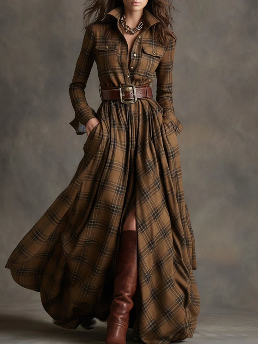 Rowena Plaid Belted Maxi Shirt Dress