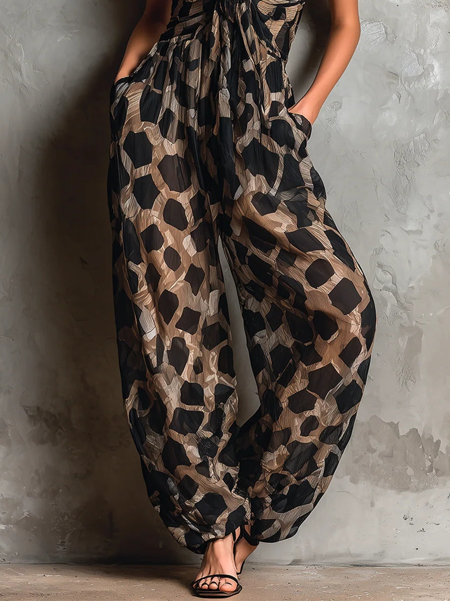 Mara Black Abstract Print Tie-Front Wide-Leg Jumpsuit
