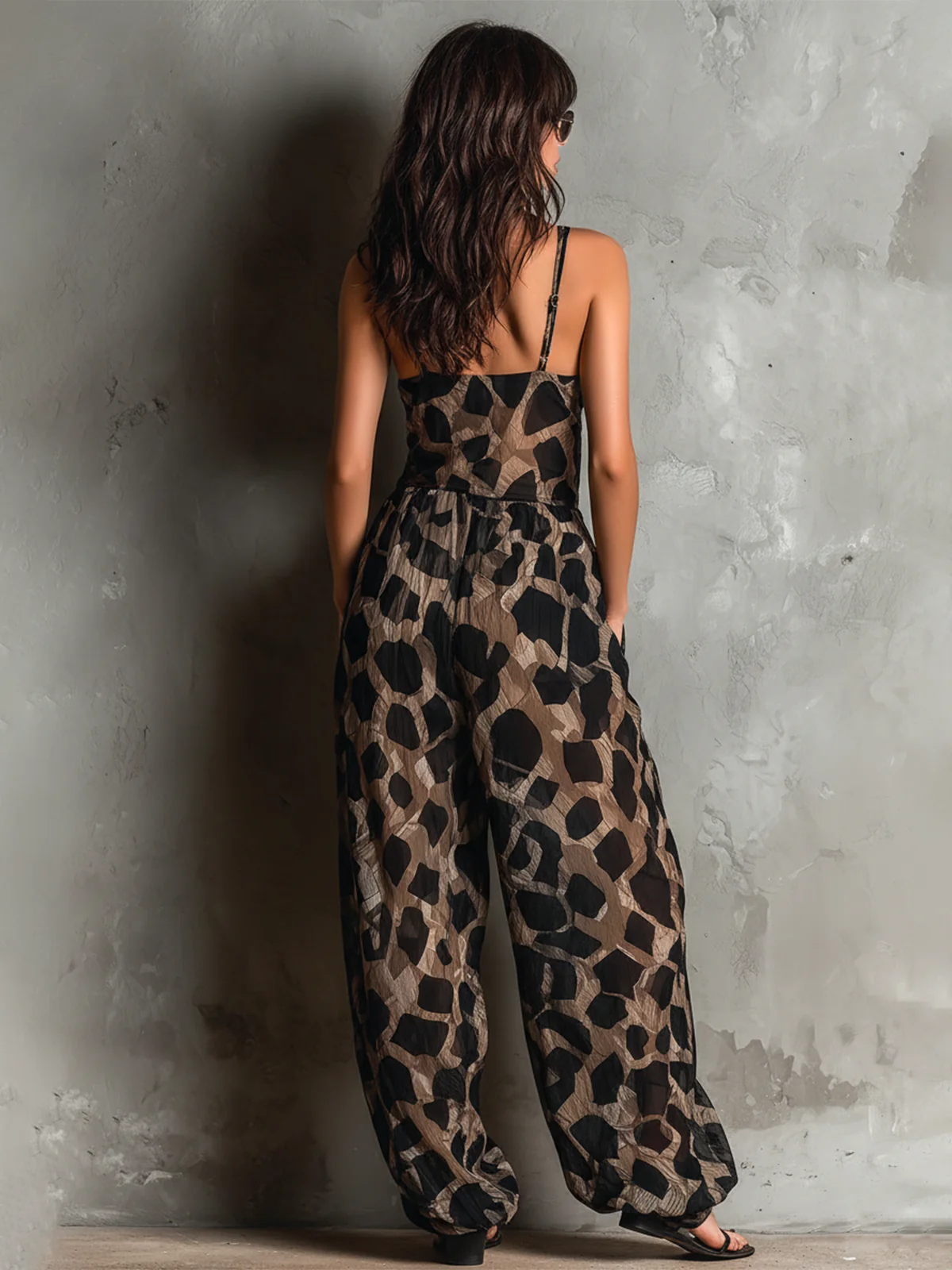 Mara Black Abstract Print Tie-Front Wide-Leg Jumpsuit