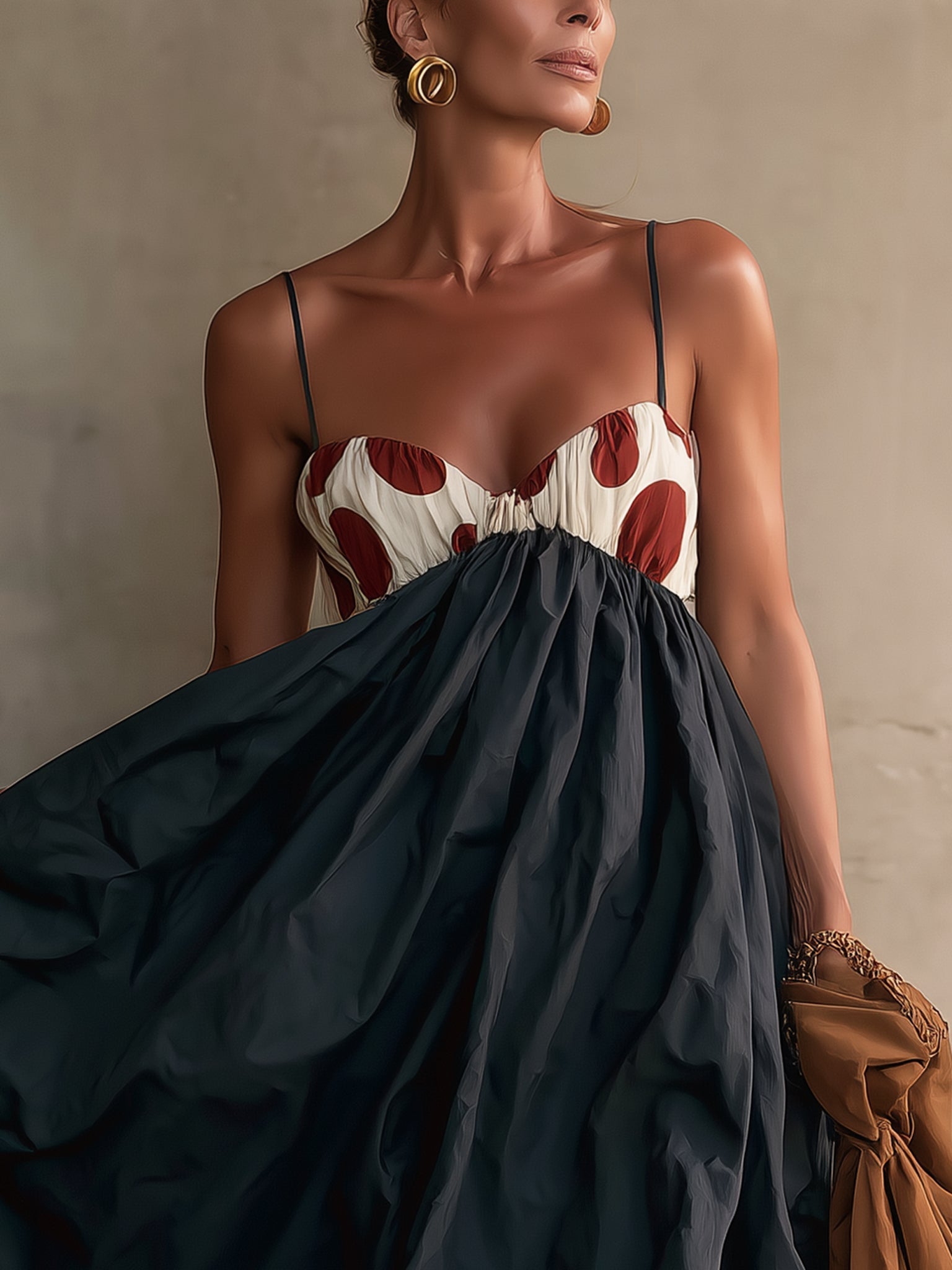 Elegant Black Midi Dress for Women with Spaghetti Strap Corset Bodice Full Skirt Cocktail Style