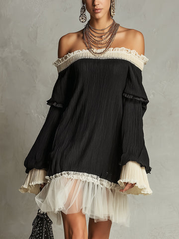 Odette Black Off-Shoulder Ruffle Mini Dress
