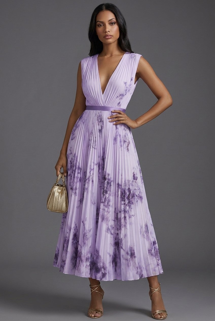 Elegant Mother of the Bride Dresses for Women with Pleated Floral V-Neck Midi Formal Wedding Guest Style