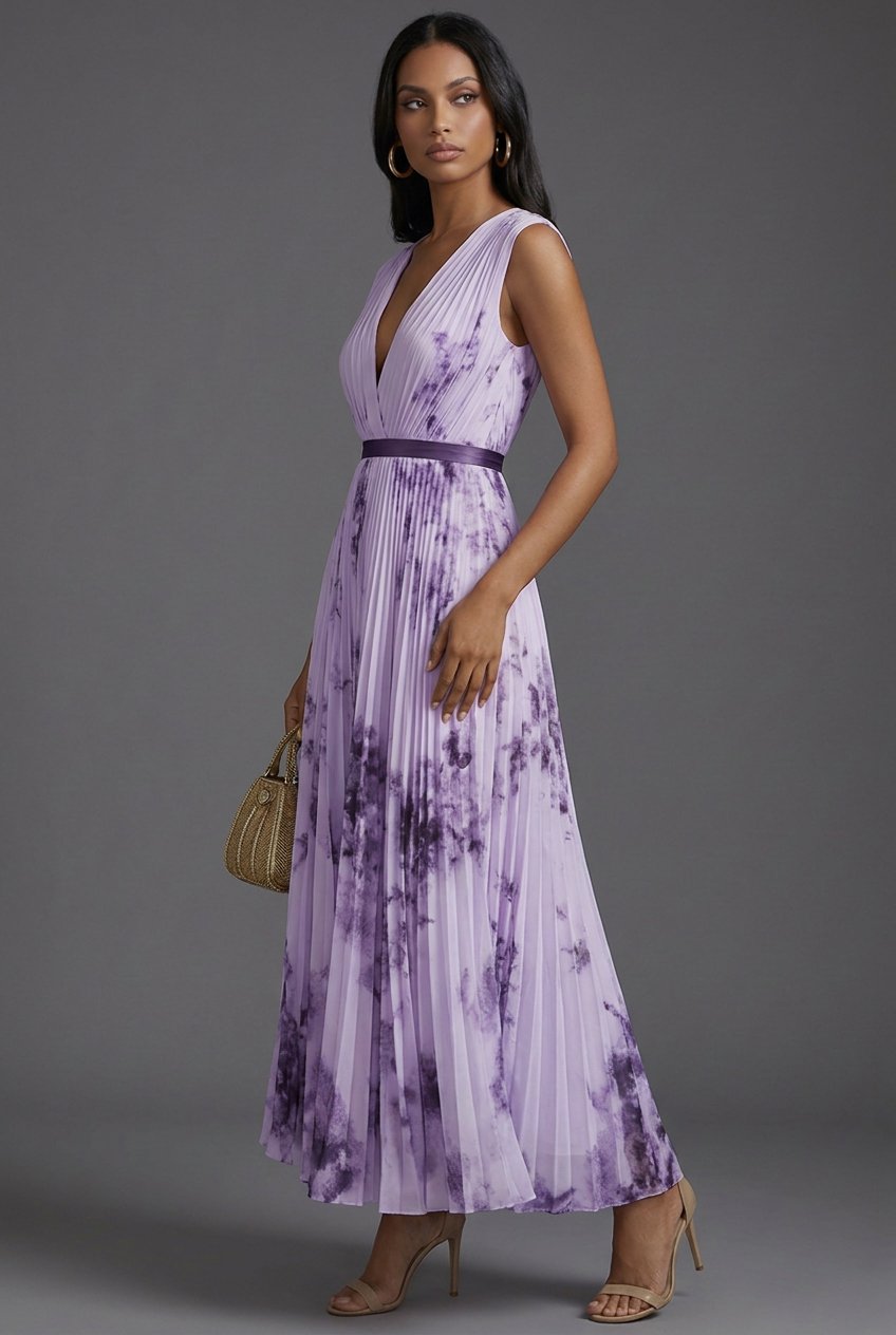 Elegant Mother of the Bride Dresses for Women with Pleated Floral V-Neck Midi Formal Wedding Guest Style